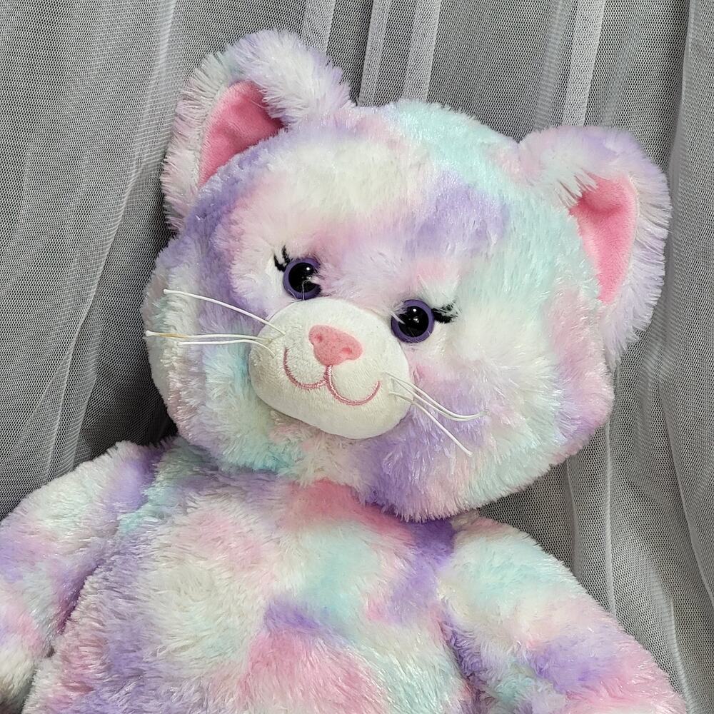 Build A Bear Pastel Sherbet Swirl Kitty Cat Purple Pink Blue 16” Plush w/‎ Dress
